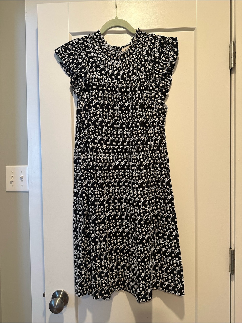LOFT Black & White Floral Smocked Midi Dress